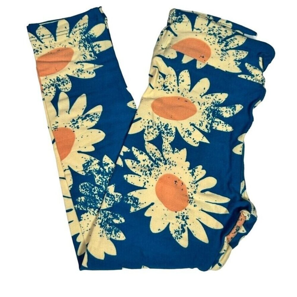 LuLaRoe Leggings Daisy Floral Blue Yellow Orange Kids Girl New Spring Color S/M